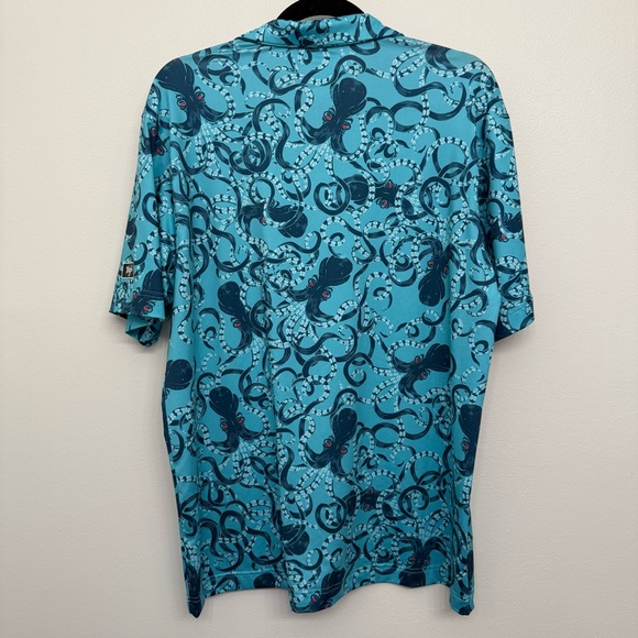 Waggle Blue Octopus Print Men's golf shirt - Picture 5 of 5